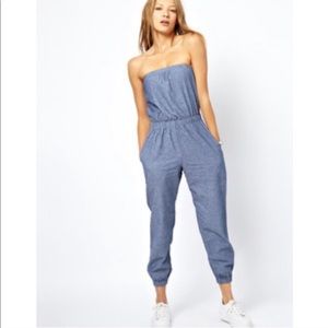American apparel chambray strapless jumpsuit
